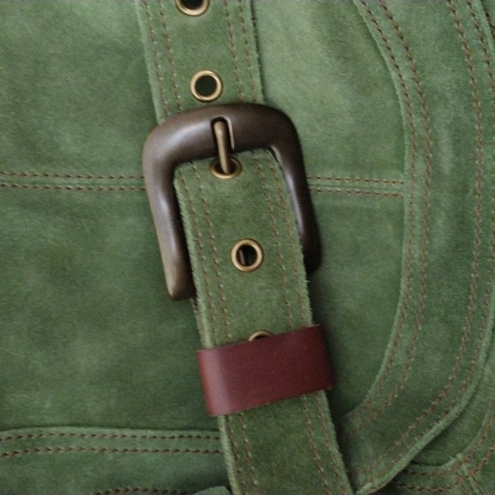 Vintage Lucky Brand Green Suede Adjustable Grommet Straps Messenger Bag NWT - Picture 5 of 11